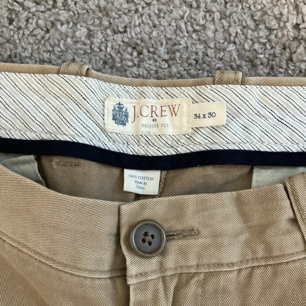 JCrew Factory 34x30 Relaxed Fit Tan Khaki Pants, Straight Leg - Picture 4 of 5